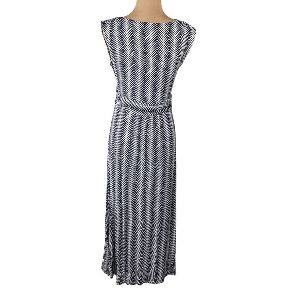 Talbots Petites Maxi Dress Size MP Medium Sleeveless V-Neck Blue White - Picture 3 of 5